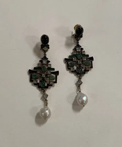 Pendientes Percossi Papi De Colección Declaración Gota Esmalte Verde Perla - Imagen 1 de 10