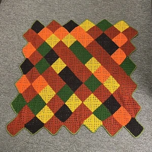 Vtg Hand Crocheted Colorful Stitch color block Afghan Throw Blanket 48" - Picture 1 of 5