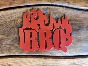 BBQ Letters in flame Metal Sign Garden Home Grill Party Gift 400mm x 340mm - Picture 1 of 2