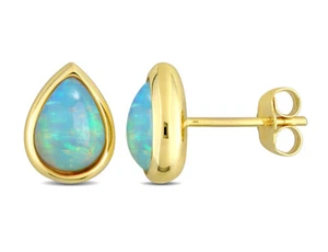 2.20 Carat (ctw) Blue Ethiopian Opal Stud Earrings in 10K Yellow Gold - Picture 1 of 5