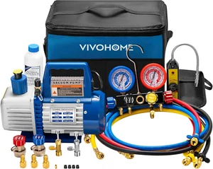 Bomba vacío HVAC 4CFM y manómetro 4 vías, detector fugas, R134A, etc. - Imagen 1 de 12