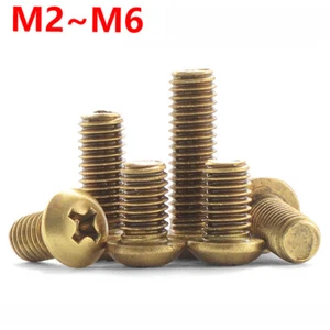 M2 M2.5 M3 M4 M5 M6 Solid Brass Button Head Bolts Machine Dome Phillips Screws - Picture 1 of 5