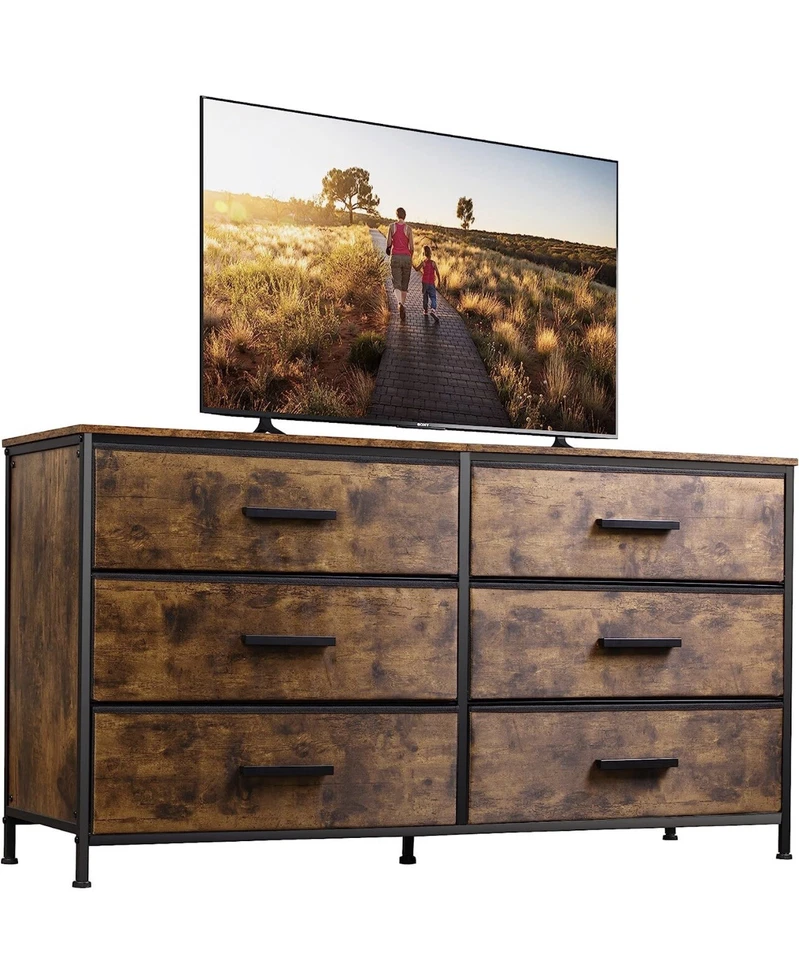 Современный двойной комод середины века с 6 ящиками - коричневый - Изображение 1 из 4