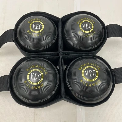 4x RINKMASTER Lawn Bowls R.G. Lawrie Black/Yellow - Size No. 3 - VINTAGE - image 1 of 4