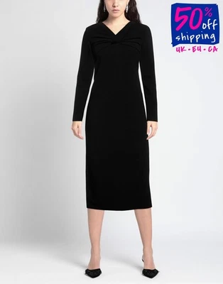 PVP €481 EMPORIO ARMANI Vestido Midi IT40 US4 UK8 S Negro Acolchado Hombros Foto 1 de 4