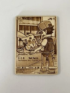 Pokémon TCG Pikachu Sun & Moon Cosmic Eclipse Holo Secret Rare Fan Art Wood Card - Picture 1 of 3
