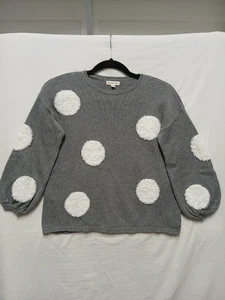 Tucker + Tate Girls Fuzzy Polka Dot Sweater Sz 6 Gray White Playful Puff Sleeve - Picture 1 of 7