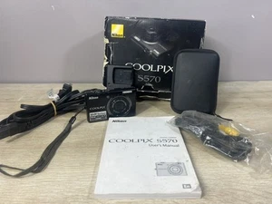 Nikon CoolPix S570 12MP 5X Zoom Black Digital Camera W/Charger Battery Case Box - Picture 1 of 8