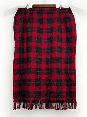 Antiga Saia Xadrez Feminina Briggs 22W Mistura de Lã Xadrez Vermelho Natal Feriado Preppy - Imagem 1 de 4