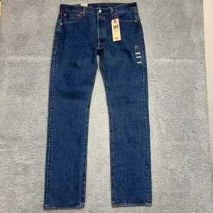 Levis 501 Jeans Herren 36 x 36 blau gerade dunkle Waschung 100 % Baumwolle lässig formell neu mit Etikett - Bild 1 von 13