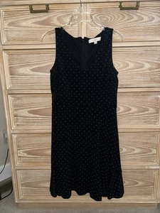Ann Taylor Loft Sleeveless Black White Polka Dot Flutter Hem Tank Dress Size 4 - Picture 1 of 4