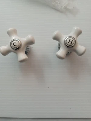 Vintage STANDARD Porcelain Cold & Hot Water Faucets Handles Knobs - Image 1 of 2