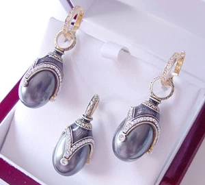 SALE ! SUPERB EGG PENDANT & EARRINGS SET STERLING SILVER 925 WITH  PEARL - Picture 1 of 3