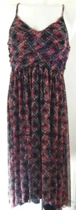 Free People Women Medium Midi Dress Black Red Floral Plaid Mesh Ruched Hi Lo EUC - Picture 1 of 5