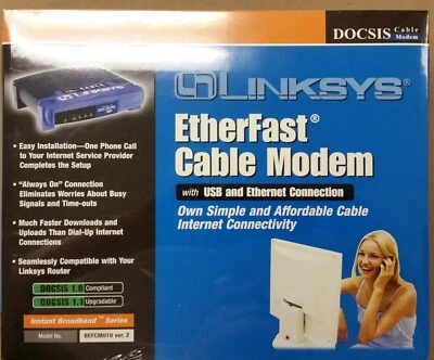 Linksys BEFCMU10 v.2 Cable Modem w/USB and Ethernet Connection, NEW - Image 1 of 4