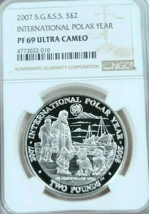 2007 SOUTH GEORGIA & SANDWICH ISLANDS SILVER 2 POUNDS NGC PF 69 ULTRA CAMEO - Picture 1 of 4