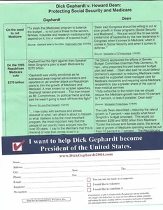 POLITICS Letter/Card (2004) GEPHARDT VS DEAN Protecting Social Security OF - Picture 1 of 3