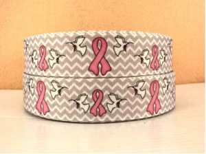 Grosgrain Breast Cancer Awareness Chevron with Dove Ribbon 1" 25mm - Picture 1 of 1