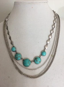LUCKY BRAND Turquoise Cabochon Stone Disc Chain Silver-Tone Necklace $49 #Y06a - Picture 1 of 4