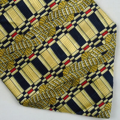 Corbata Evan Picone para Hombre Dorada Roja Azul Multi Geométrica Rayas 100% Seda 56x4 Foto 1 de 4