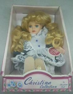 Christina Collection bambola porcellana vittoriana nuova con scatola 1998 riccioli biondi occhi azzurri - Foto 1 di 6