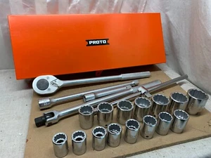 Proto 21 Pc Socket Set 3/4" Dr 5649 Ratchet 5668 Breaker Bar 5663 Extension - Picture 1 of 22