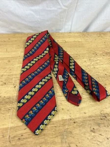 Mitchell Ogilvie Red Blue Floral Stripe Italian 100% Silk Necktie 9cm - Bild 1 von 14