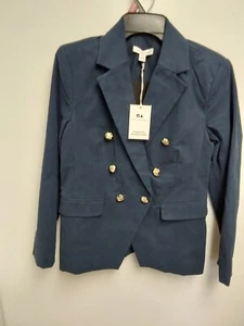 Nwt Free Assembly Womens Double Breasted Twill Blazer Navy LINED S L - Picture 1 of 2