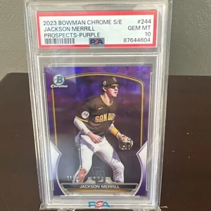 2023 Bowman Chrome Sapphire Jackson Merrill Purple 11/25 PSA 10 ROY? POP 2 - Picture 1 of 4