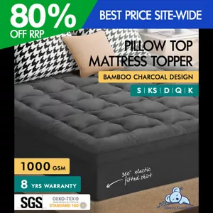STARRY EUCALYPT Mattress Topper Bamboo Charcoal Pillowtop Cover Pad 7cm All Size - Picture 1 of 72