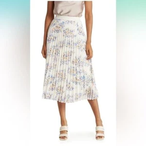 Vince Camuto Ladies Detailed Pull On Pleated Midi Skirt ivory/lavender/blue XXL - Picture 1 of 10