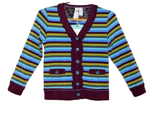 NWT MATILDA JANE 10 PLUM & BLUE RAISIN STRIPED CARDIGAN SWEATER PBN - Picture 1 of 5
