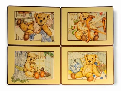 Vtg 1980s PIMPERNEL TEDDY BEARS Corked-Back Placemats Set (4pc) Made England EUC - Image 1 of 4