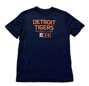 Detroit Tigers Under Armour Heat Gear short Sleeve Shirt Navy Blue Medium - Picture 1 of 3