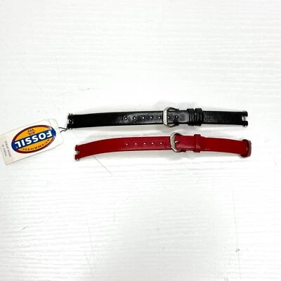 Ремешки для часов женские Fossil кожа 10 мм сменные черные красные 2 штуки НОВЫЕ - Изображение 1 из 3