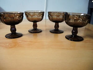 4 VINTAGE SMOKE BROWN 6 OZ. SHERBETS - 4" TALL - Picture 1 of 4