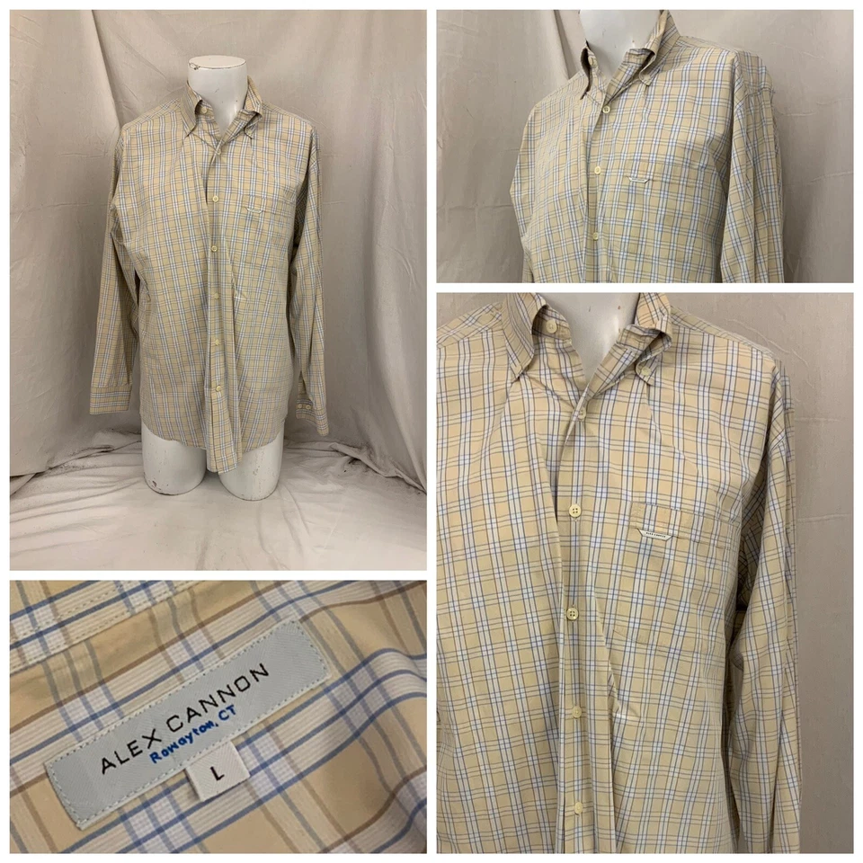 Camisa Alex Cannon L Amarilla a Cuadros Abotonada 100% Algodón Manga Larga YGI Y1-628 Foto 1 de 4