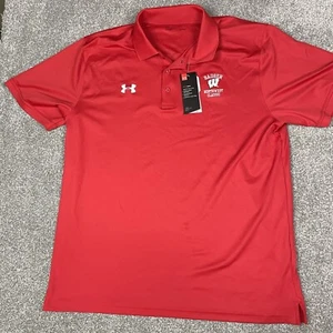 Under Armour Polo Shirt Wisconsin Badgers Red Heatgear Loose Northwest Classic - Picture 1 of 9