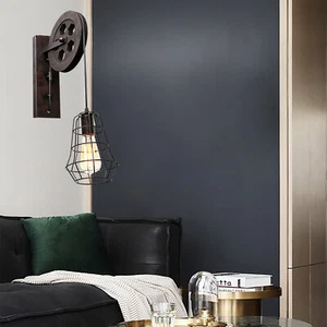 Farmhouse Vintage Wall Light Loft Hallway Lifting Pulley Wall Lamp Sconce Decor - Picture 1 of 10