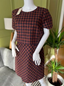 Nuevo con etiquetas Vestido Hobbs Reino Unido 16 Ámbar y Azul Marino Cuadros Derry Tier Vestido Lana Mohair Cambio  - Imagen 1 de 11