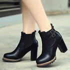 Women Ladies Thick High Heel Short Boots Zipper Ankle Boots Single Shoes