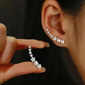 Boho Crystal Ear Climber Earrings 925 Silver Crawler Stud Earrings Jewelry Women - Picture 1 of 7