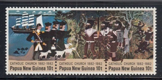 PAPÚA NUEVA GUINEA Centenario de los Asentamientos de la Iglesia Católica MNH conjunto Foto 1 de 1