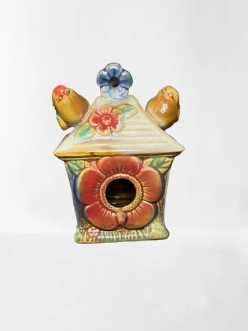 Ceramic Birdhouse, Lovebirds and Flowers Vintage Outdoors Decoration Cover