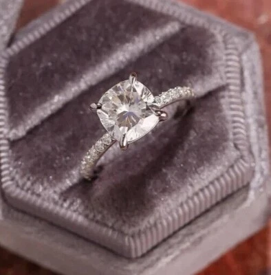 2 Ct Cushion Cut Lab Created Diamond Women's Engagement Ring 14k White Gold Over - Image 1 of 4