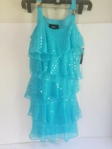 NWT GIRLS SZ10 Party Dress TEAL GLITTER Ruffle/Tulle Special BCX Sleeveless - Picture 1 of 7
