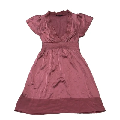 BCBG MAXAZRIA Blusa Vestido Mujer XS Rosa Seda Claro Babydoll Túnica Vestido Cuello en V Foto 1 de 4