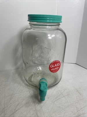 Teal Aladdin Mason 1 galón té solar limonada tarro de vidrio jarra dispensador caño Foto 1 de 4