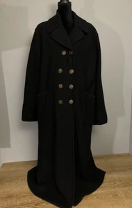 VTG Geiger Collection Womens Maxi Black Trench Coat 100% Wool 40 Double Breasted - Picture 1 of 16