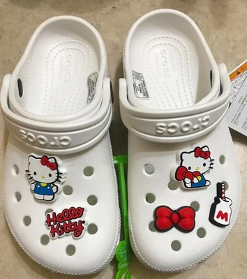 Crocs Girls Shoes Classic Clogs  w/jibbitz Charms Hello Kitty  Shoes C11 12 13 - Image 1 of 3